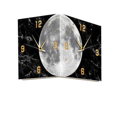 Punch-free Creative Corner Clock Wall Lamp Living Room Moon Lamp Corner Clock Luminous Double-sided Wall Clock Led Art Clock