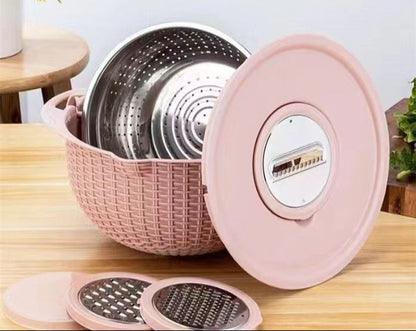 Cross-Border Stainless Steel Thickened Liner Set For Home Use, Rotatable Double-Layer Fruit And Vegetable Washing Basket, Creative Design