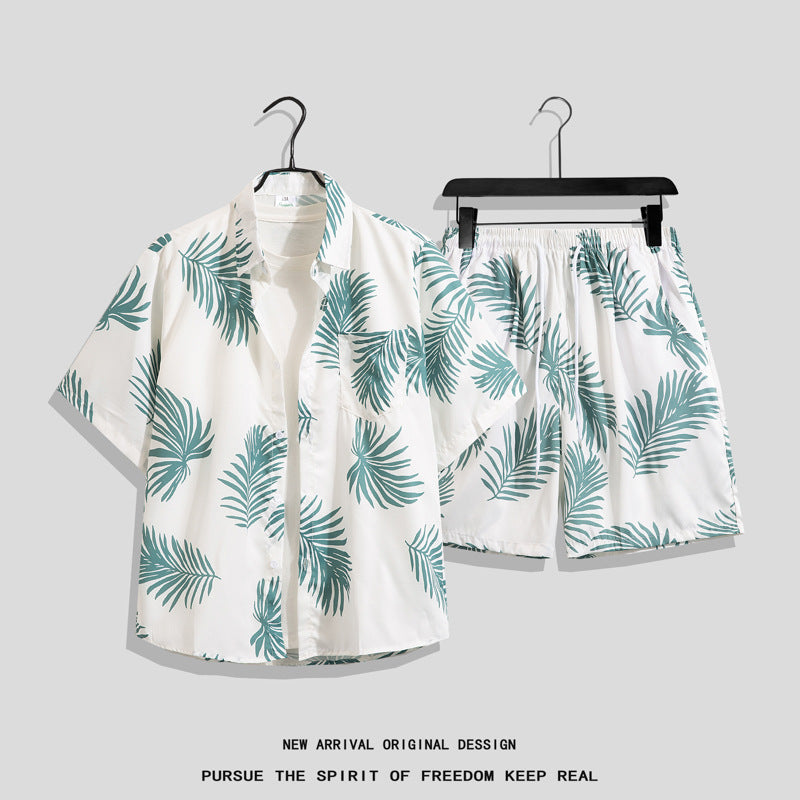 Ice Silk Beach Suit Men&#039;s Short-sleeved Flora Shirt Plus Size Loose Hawaiian Quick-drying Casual Shorts Couple&#039;s Suit