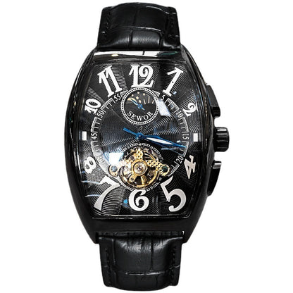 Barrel-Shaped Fully Automatic Skeleton Mechanical Watch For Men, Business Casual, Stylish And Multifunctional Watch