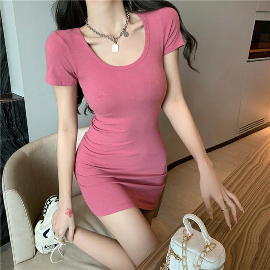 Pure Sexy Tight Hot Girl Dress Women's Summer 2024 New Short Skirt Pink Waist Slimming Skirt