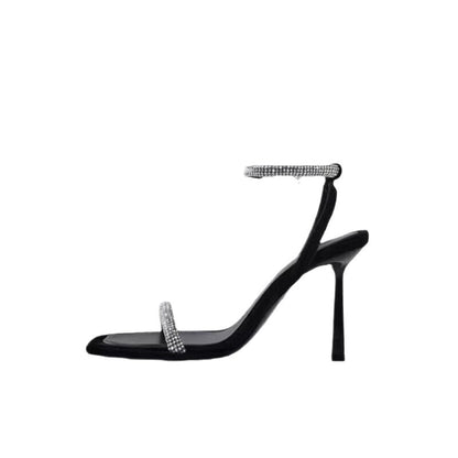 Large Size Foreign Trade Rhinestone High-Heeled Sandals For Women Summer New Cross-Border Square Toe Open Toe Elegant European And American One-Strap Sandals