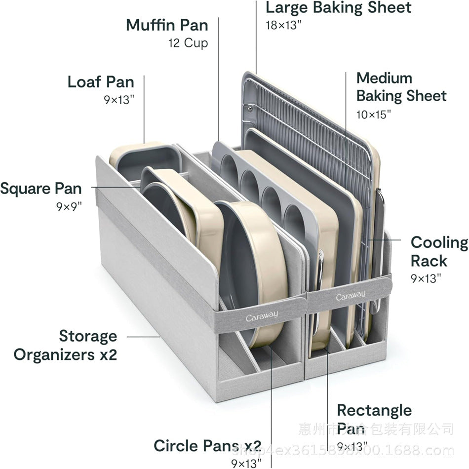 Caraway Non-Stick Ceramic Baking Pan Set Box With Various Cooling Racks Storage Kitchen Organizer Box With Removable Design