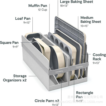 Caraway Non-Stick Ceramic Baking Pan Set Box With Various Cooling Racks Storage Kitchen Organizer Box With Removable Design