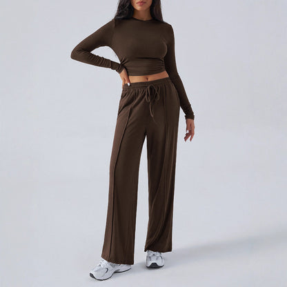 European And American Cross-Border Amazon Y2K Suit Autumn And Winter Women's Lace Pure Color Waist Fashion Wide-Leg Casual Pants For Women