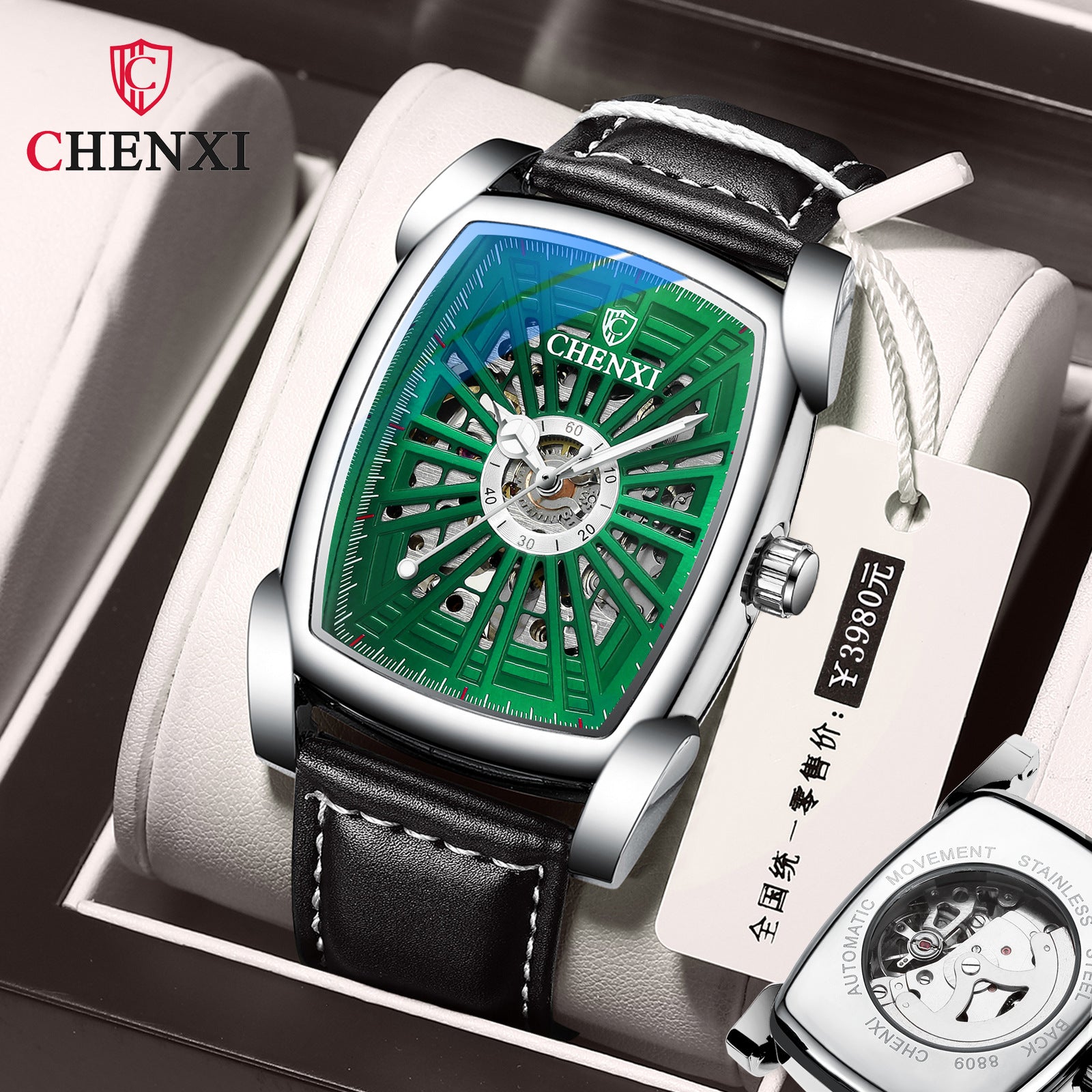 CHENXI Brand Watches Wholesale Automatic Mechanical Watches Men's Tremolo Explosions Square Hollow Mechanical Watches