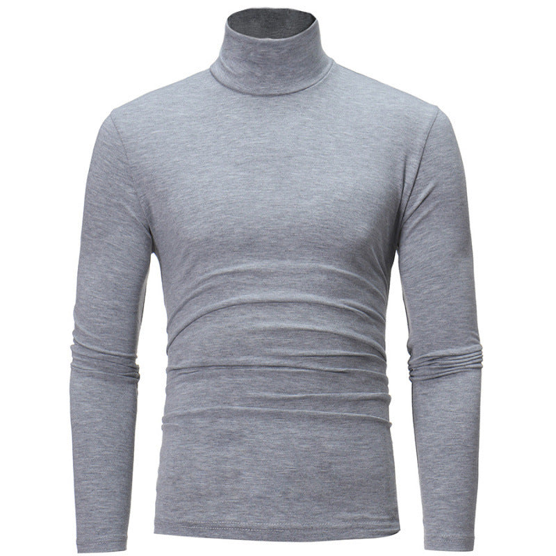 2022 Spring And Autumn Slim Solid Color Half-High Collar Long-Sleeved T-Shirt Men's Tight Base Shirt Trendy Mid-Collar Autumn Clothes Large Size Trendy