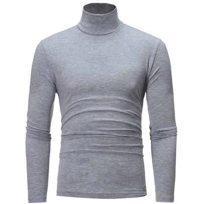 2022 Spring And Autumn Slim Solid Color Half-High Collar Long-Sleeved T-Shirt Men's Tight Base Shirt Trendy Mid-Collar Autumn Clothes Large Size Trendy