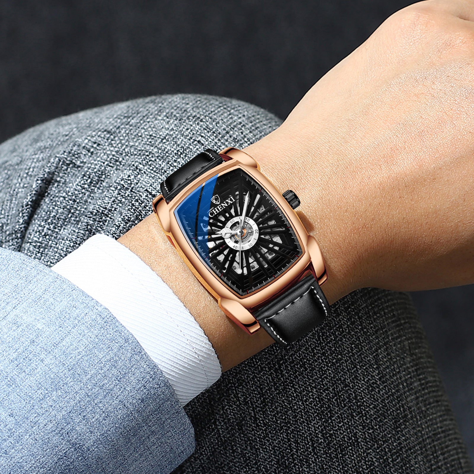 CHENXI Brand Watches Wholesale Automatic Mechanical Watches Men's Tremolo Explosions Square Hollow Mechanical Watches