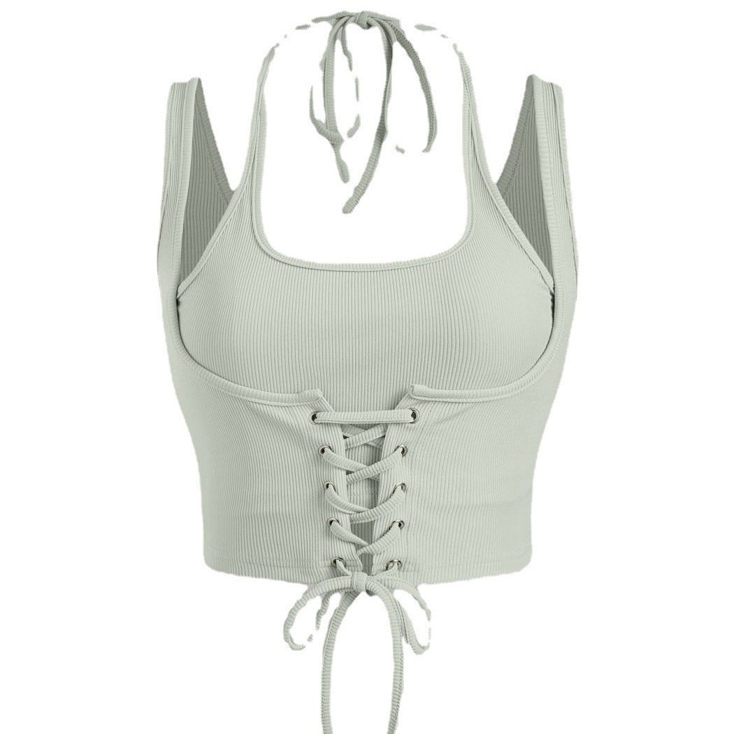 Strappy Halterneck Two-Piece Women's New Strappy Waistband Navel-Baring Vest Slim Sleeveless Short Top