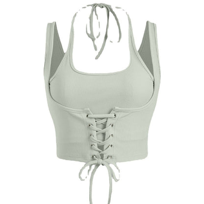 Strappy Halterneck Two-Piece Women's New Strappy Waistband Navel-Baring Vest Slim Sleeveless Short Top