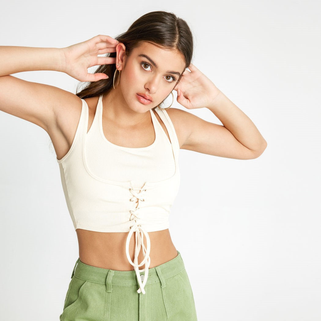 Strappy Halterneck Two-Piece Women's New Strappy Waistband Navel-Baring Vest Slim Sleeveless Short Top