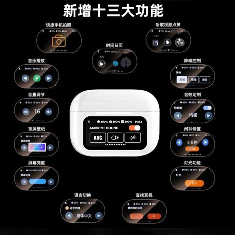 Cross-Border New A9Pro Wireless Bluetooth Headset Smart Color Screen E11 Noise Reduction Headset Game Call In-Ear A9