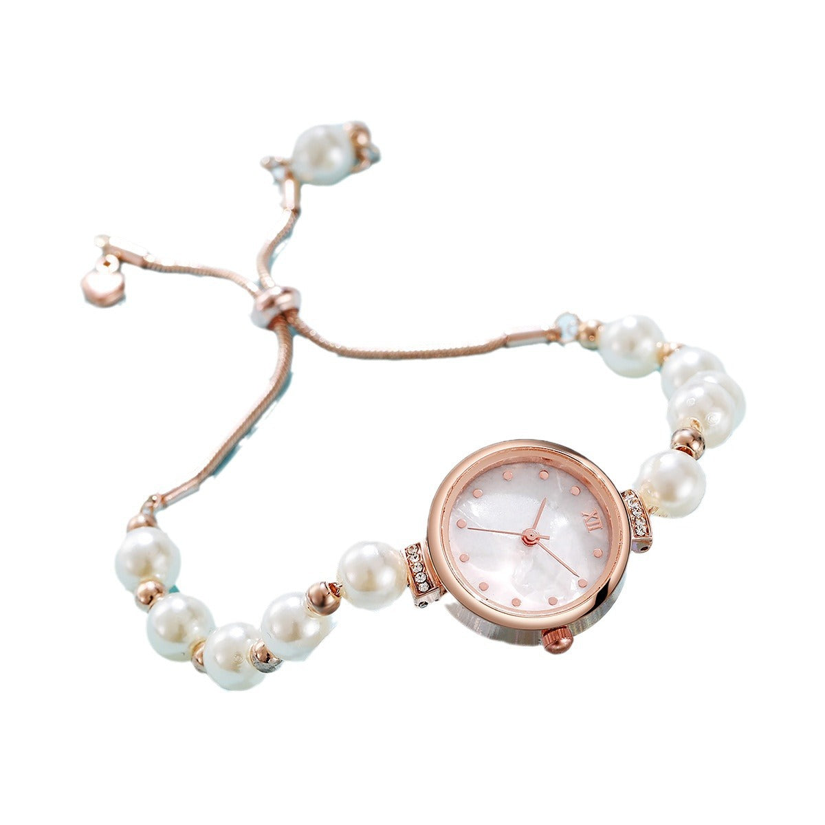 New Fashion Pearl Thin Belt Fritillary Round Women's Watch Free Adjustment Bracelet Watch Women's Quartz Watch