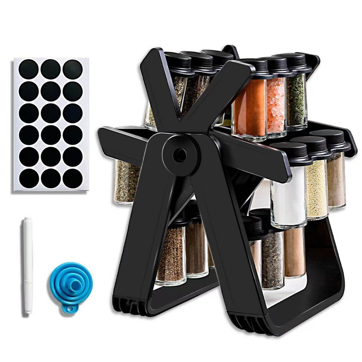 Cross Border With Bottle 18 Jar Ferris Wheel Rotating Glass Seasoning Rack Suit Seasoning Bottle Seasoning Spice Jar Seasoning Bottle