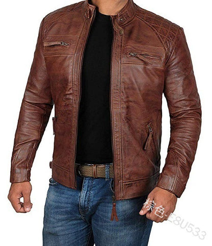 2021 Foreign Trade European And American Men's Leather Jacket Men's Teenager's Collar Punk Men's Motorcycle Leather Jacket E8U533