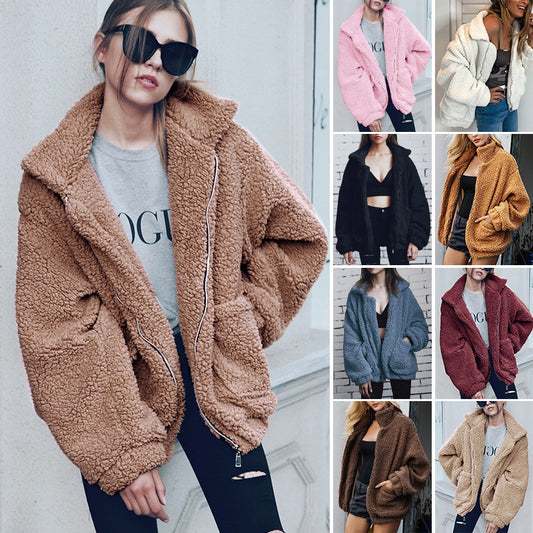Korean Style Casual Jacket Women's Loose 2020 Autumn And Winter Hot-selling All-match Lamb Fleece BF Style Thickened Mid-length Top