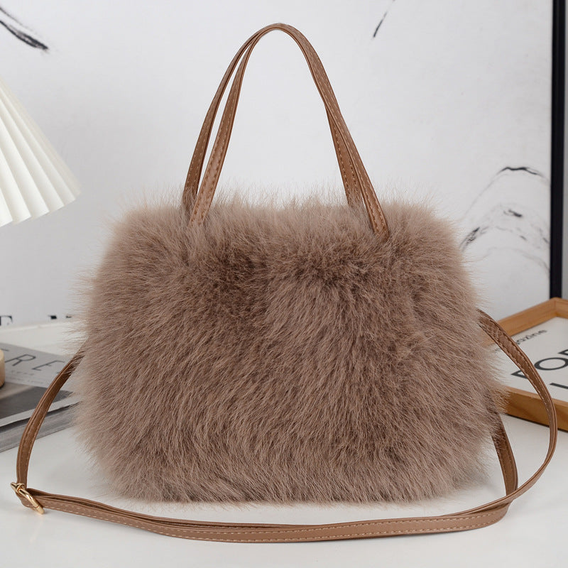 Fashion Fluffy Bag Autumn And Winter Portable Long Hair Bag Western Style Cute New Bag Crossbody Bag Shoulder Fluffy Bag