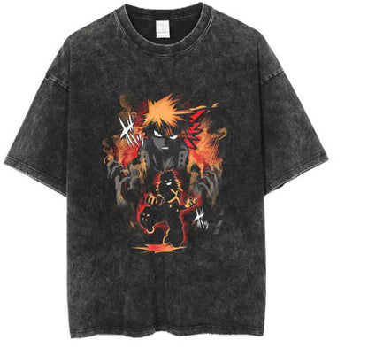 Washed Vintage T-Shirt Street Hip Hop Anime Dragon Ball Cartoon Printed Graphic Casual Cotton Summer Short Sleeve Street Tide
