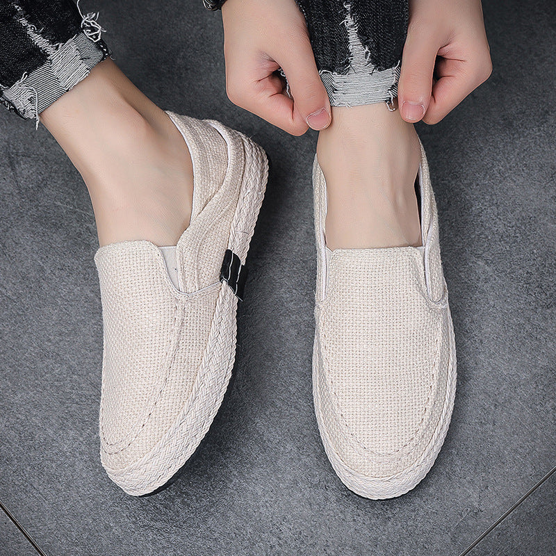 Men's Shoes Summer Breathable Linen Cloth Shoes Men's Old Beijing Cloth Shoes Fashionable All-match Slip-on Lazy Men's Fisherman Shoes