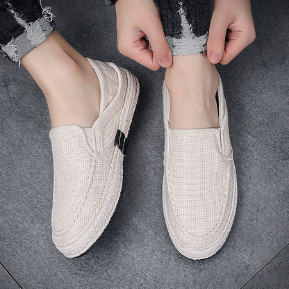 Men's Shoes Summer Breathable Linen Cloth Shoes Men's Old Beijing Cloth Shoes Fashionable All-match Slip-on Lazy Men's Fisherman Shoes