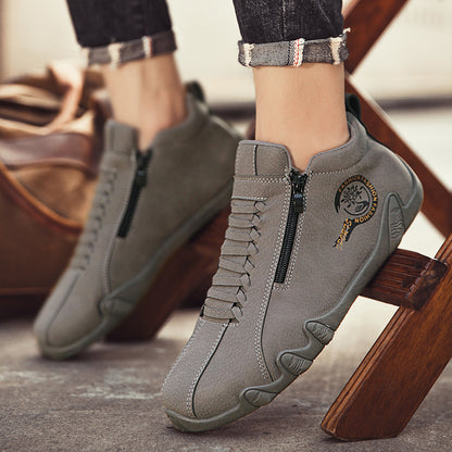 Light Luxury 2025 TikTok High Quality Plus Size Leather Waterproof Low-top Outdoor Mid-top Sneakers Hong Kong-style Casual Men's Shoes