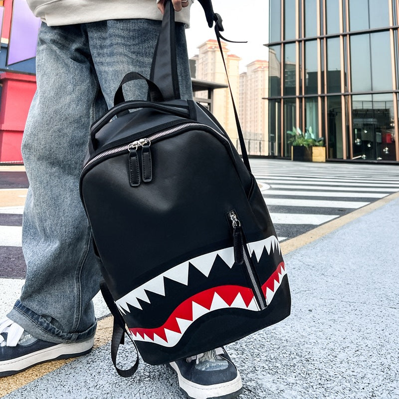 New Style Graffiti Print Backpack Trendy Backpack Shark Mouth Backpack Casual Fashion Backpack Bag