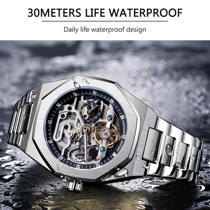 Men's fashionable skeletonized mechanical watch
