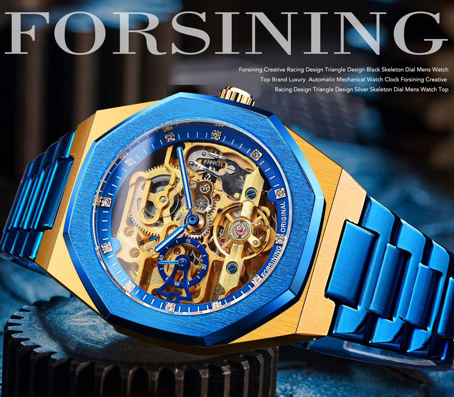 Men's fashionable skeletonized mechanical watch