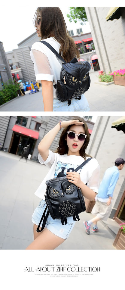 Owl PU Leather Backpack for Women