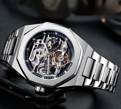 Men's fashionable skeletonized mechanical watch