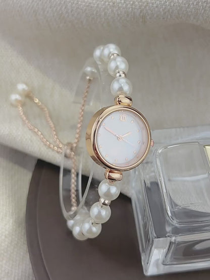 New Fashion Pearl Thin Belt Fritillary Round Women's Watch Free Adjustment Bracelet Watch Women's Quartz Watch
