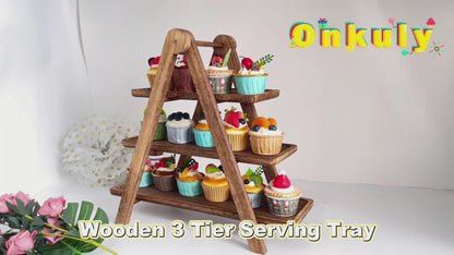 Wooden Dessert Table Ornaments Display Shelf Cold Meal Tea Break Table Tableware High Foot Cake Fruit Plate Solid Wood Tray