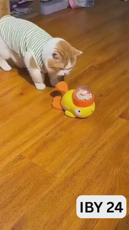 New Little Yellow Duck Pet Feeder Cat And Dog Interactive Toy Trainer Automatic Feeder