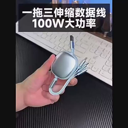 One-to-three Data Cable Fast Charging Car Mobile Phone Charging Cable Telescopic Three-in-one Multi-functional Small Gift Custom Logo