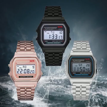 Foreign Trade Popular Square Small Dial Couple Digital Watch F91 Retro Steel Band Student Multi-Functional Sports Watch